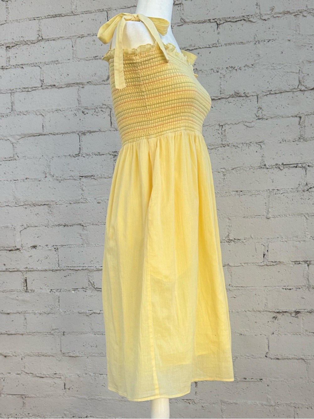 ModCloth Smocked Tie-Shoulder Midi Dress Yellow Size S - Picture 3 of 12